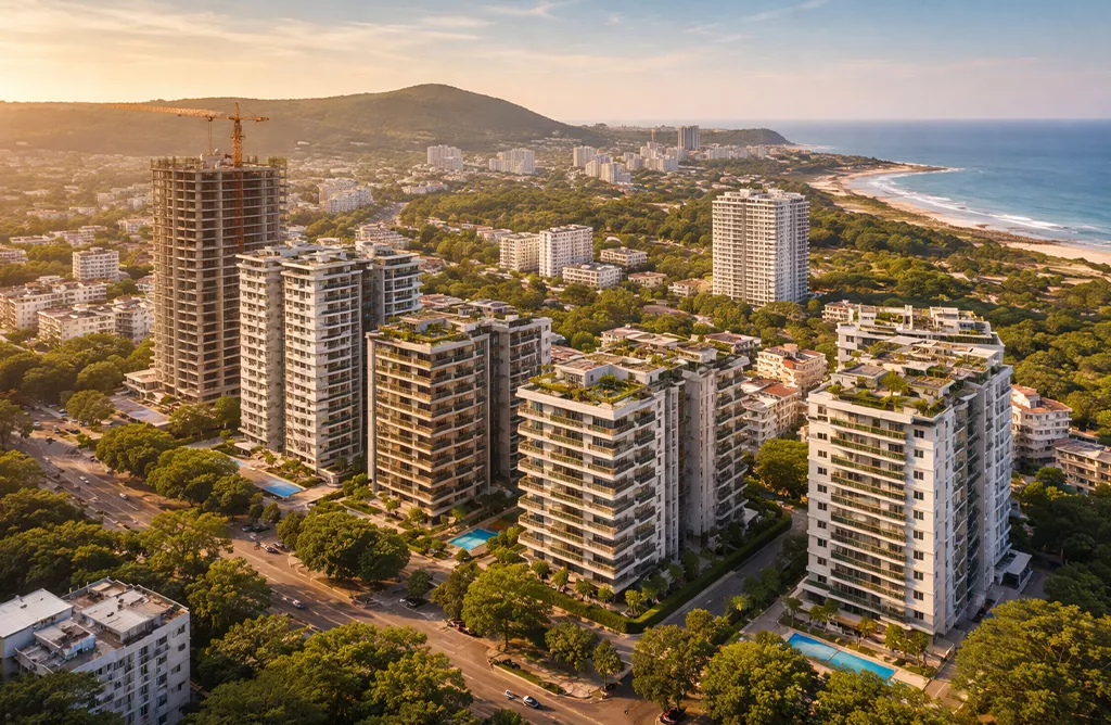 Sunset Over Siripuram Apartment Towers in Vizag, Blending Coastal Living with Investment Value